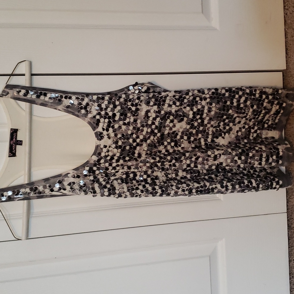 Black and white sequin racerback tank top